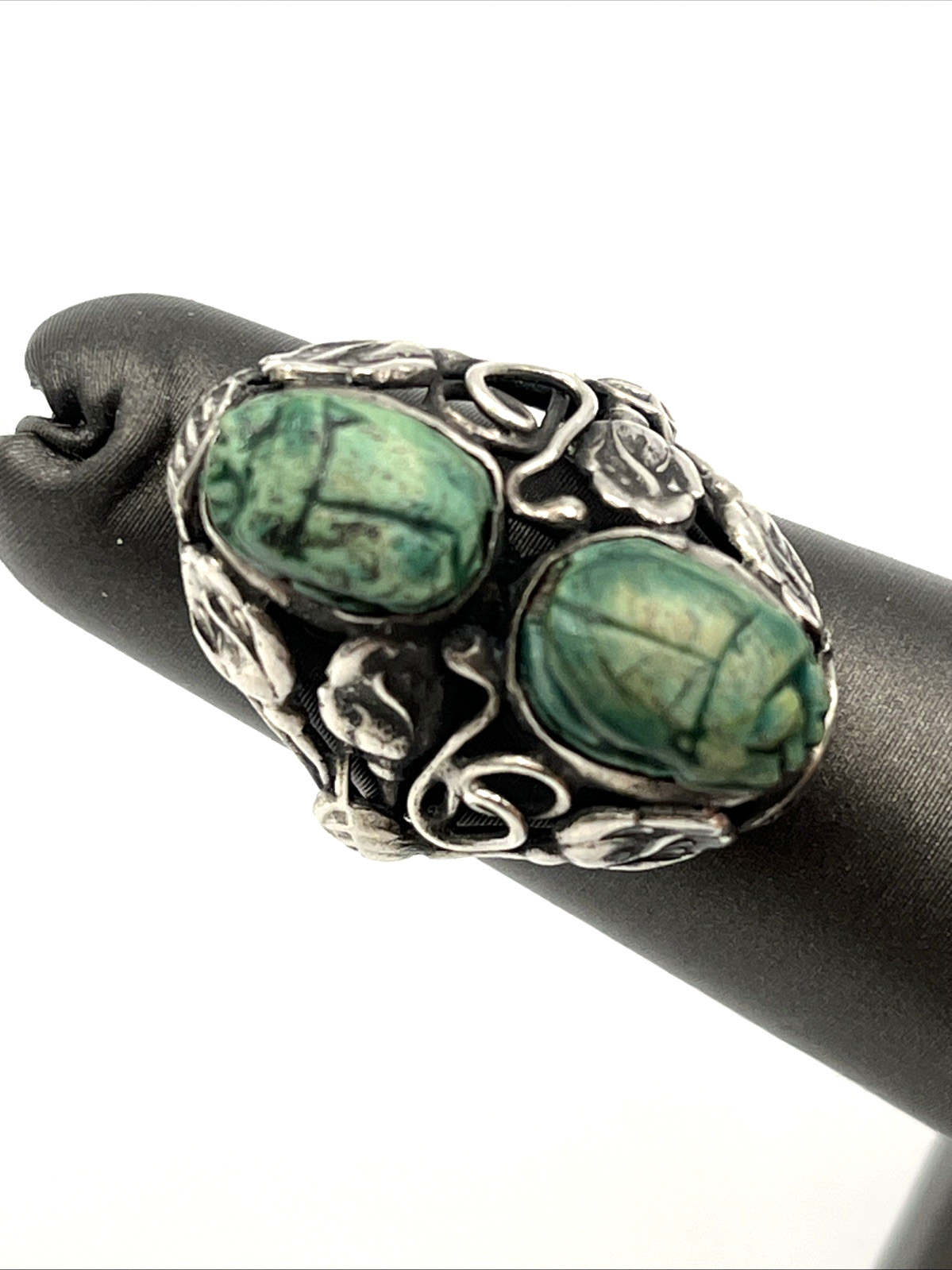 Arts and Crafts Sterling Silver Ring Egyptian Revival Double Scarab Ring 3.75″