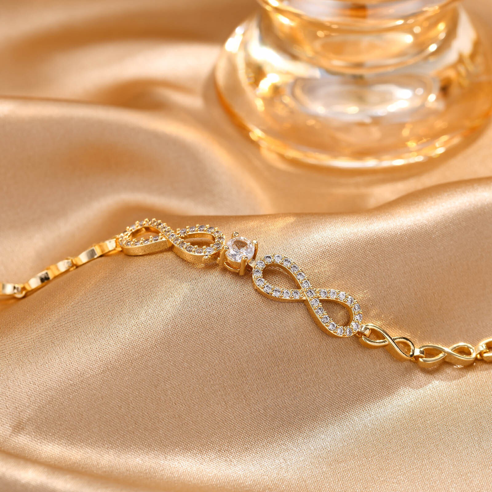 Sparking Chain Bracelets Bling CZ Heart Leaf Infinity Charm Wristband Women Gift