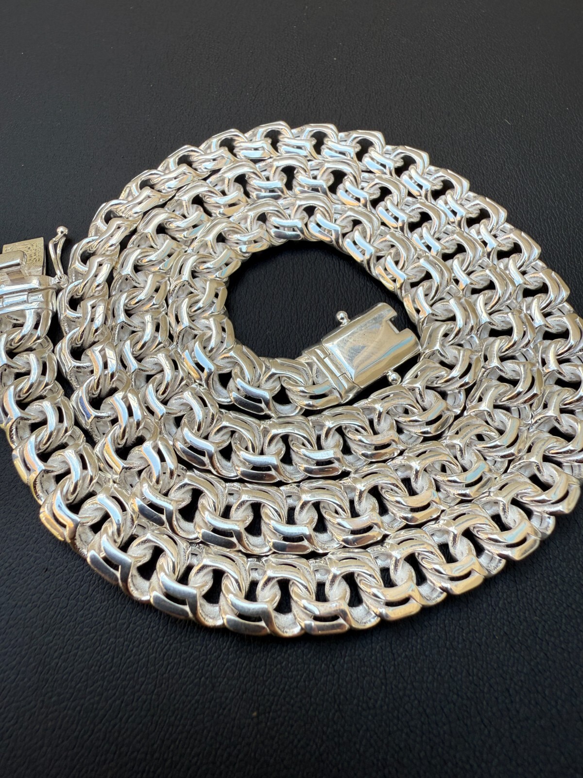 Real 925 Sterling Silver Handmade 9mm Cuban-Byzantine Chainmaille Chain Necklace