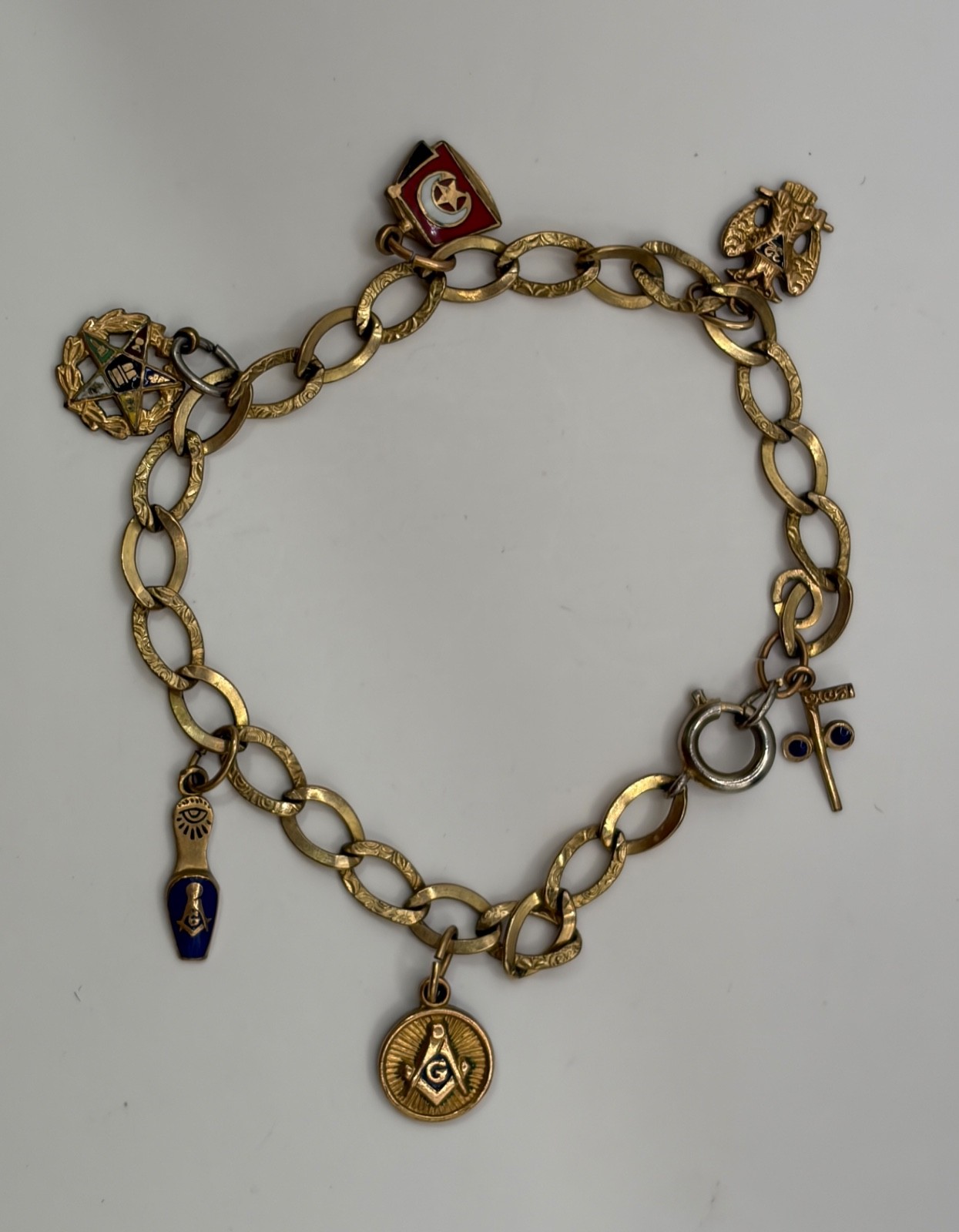 Vintage 1/20 12K Gold Filled Masonic Charm Bracelet Eastern Star Shriners
