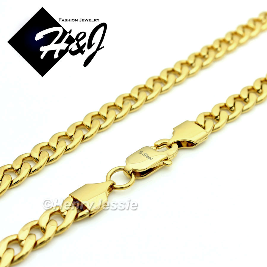 7.5″-11″MEN WOMEN Stainless Steel 7mm Gold Plated Cuban Curb Link Chain Bracelet