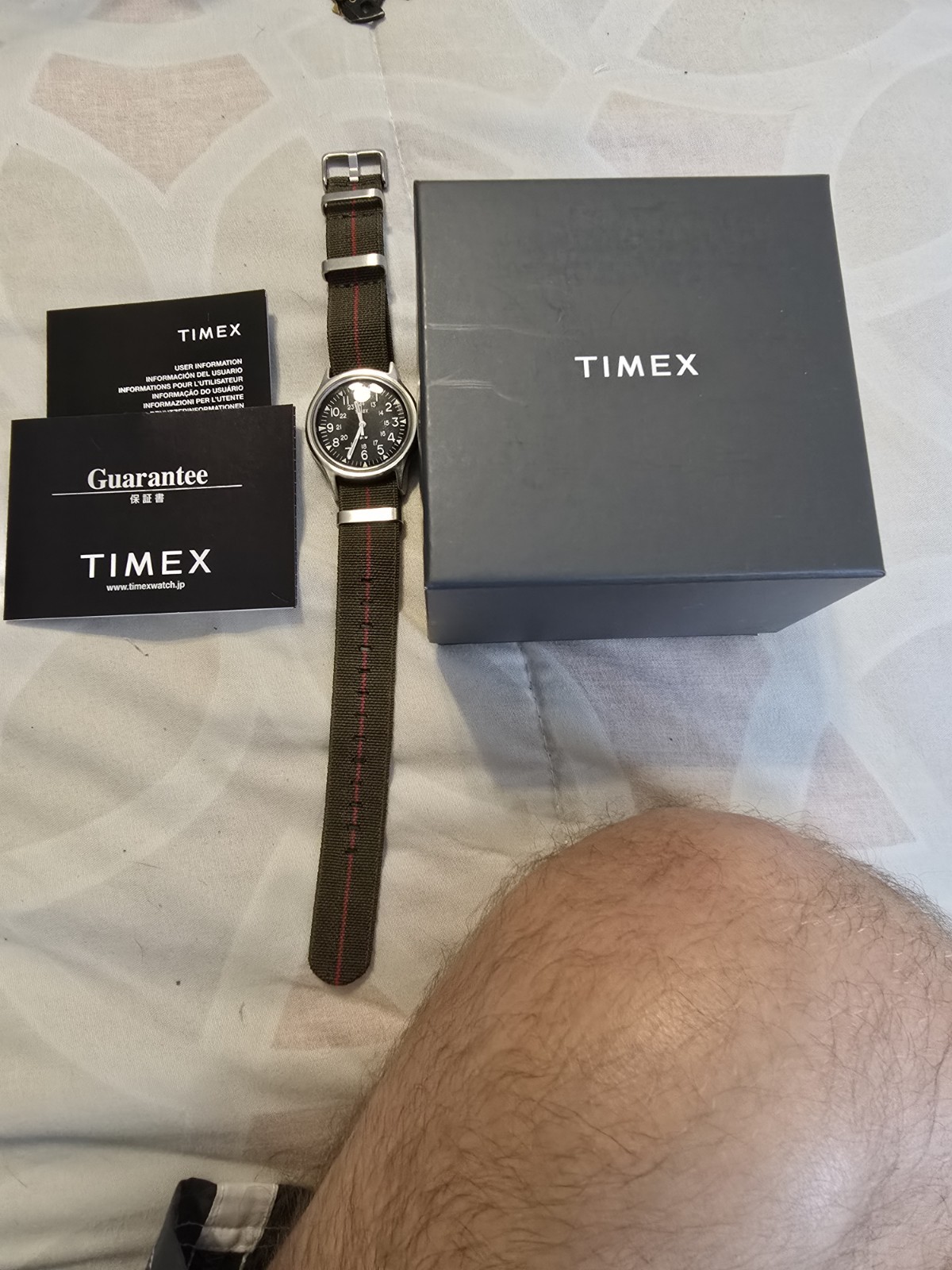 Timex Expedition 38mm Quartz Black Dial Green Nylon NATO Strap 50m Box Papers