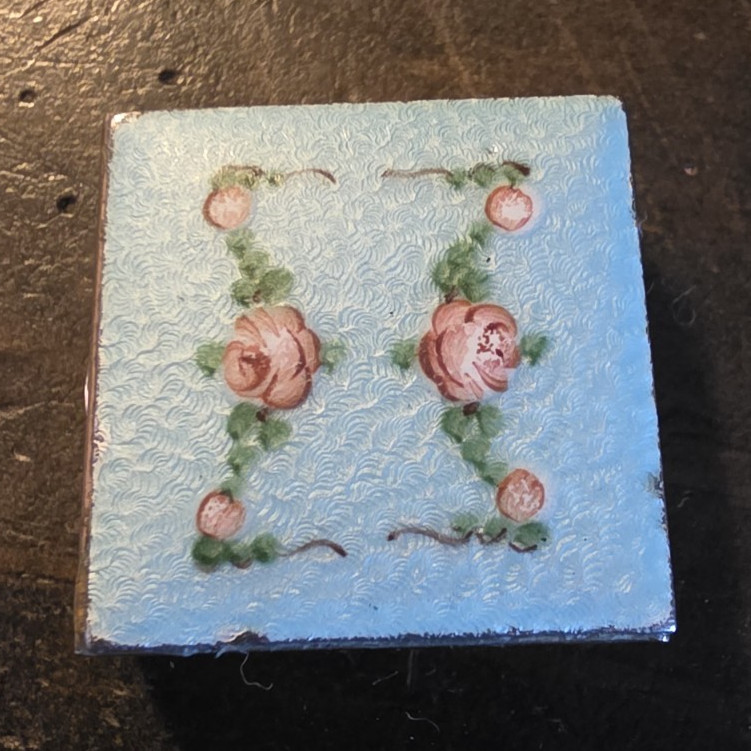 Vintage Blue Guilloche And Hand Painted Enamep Compact/pill Box