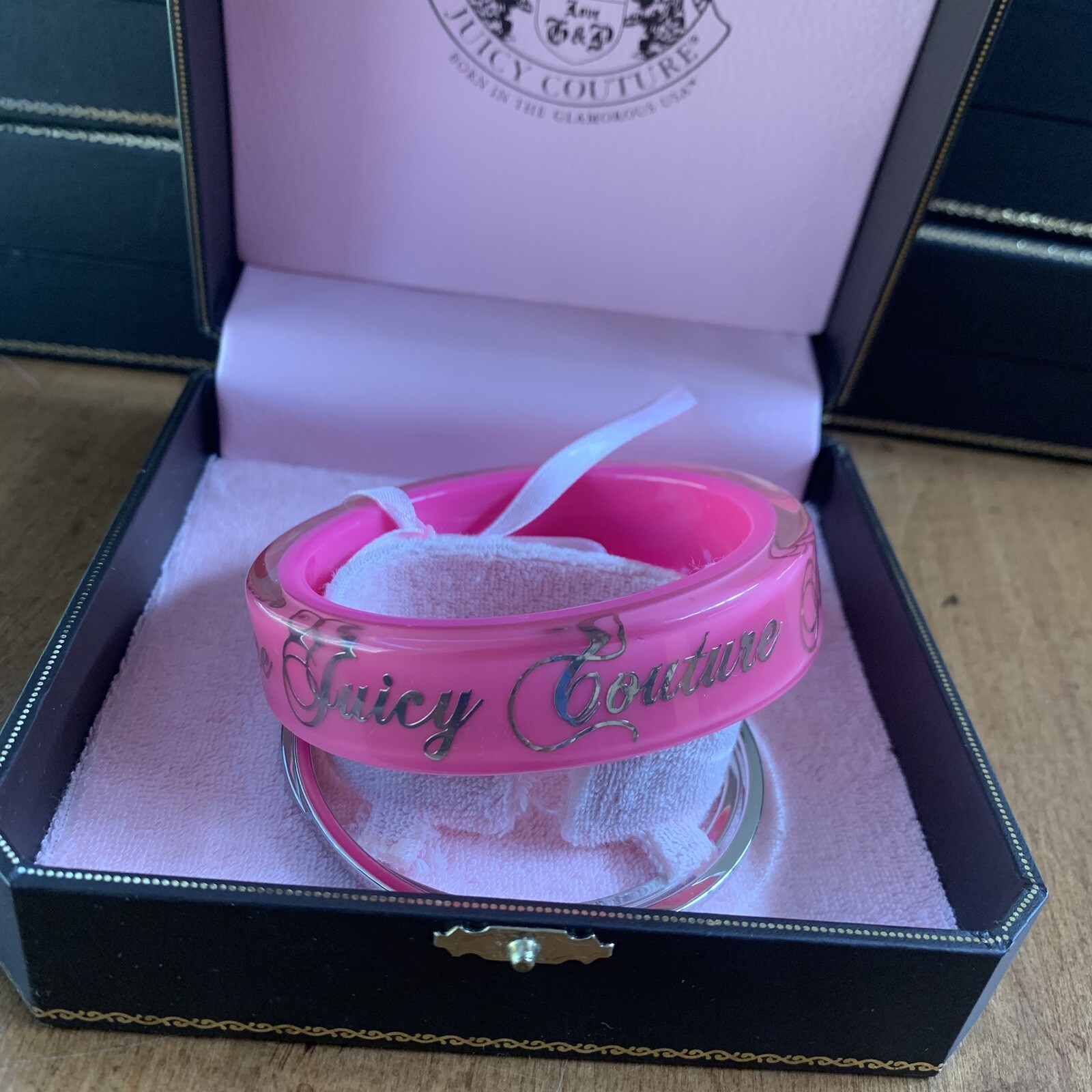 Retro Juicy Couture Pam & Gela Pink and Silver Thick Bangle Bracelets