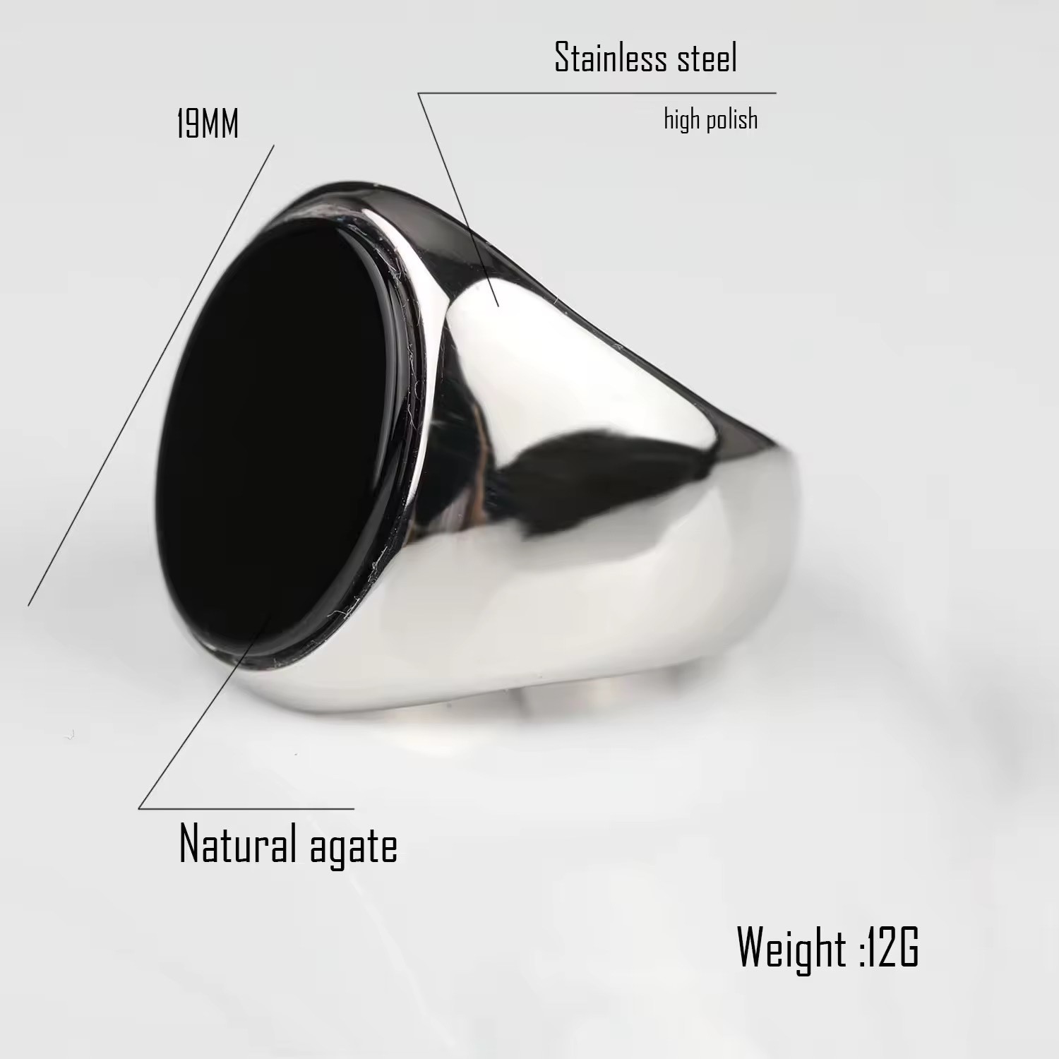 Men’s Ring High Quality 316L Stainless Steel Gold Silver Color Black Onyx Oval