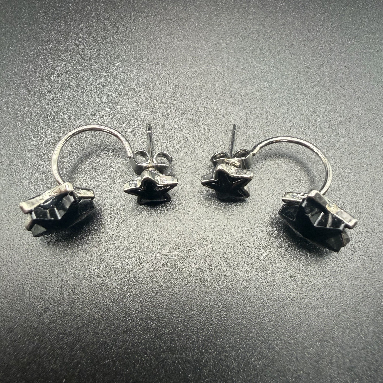 Gothic Black Star Front Back Ear Jacket Earrings, Punk Y2K Emo Celestial Jewelry
