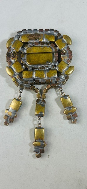 Vintage Bijoux MG Beautiful Czech Glass Rhinestone Brooch with Dangles