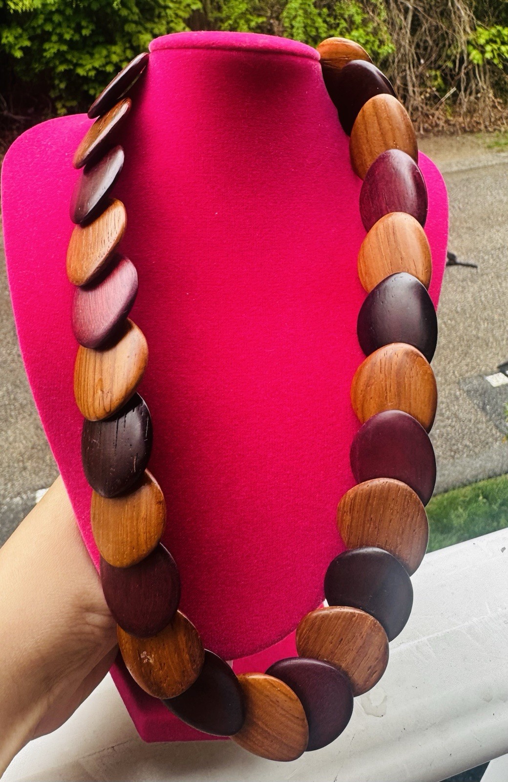 Boho Wood Necklace Set Tortoise Hoop Earrings Bracelet Earth Tone Retro