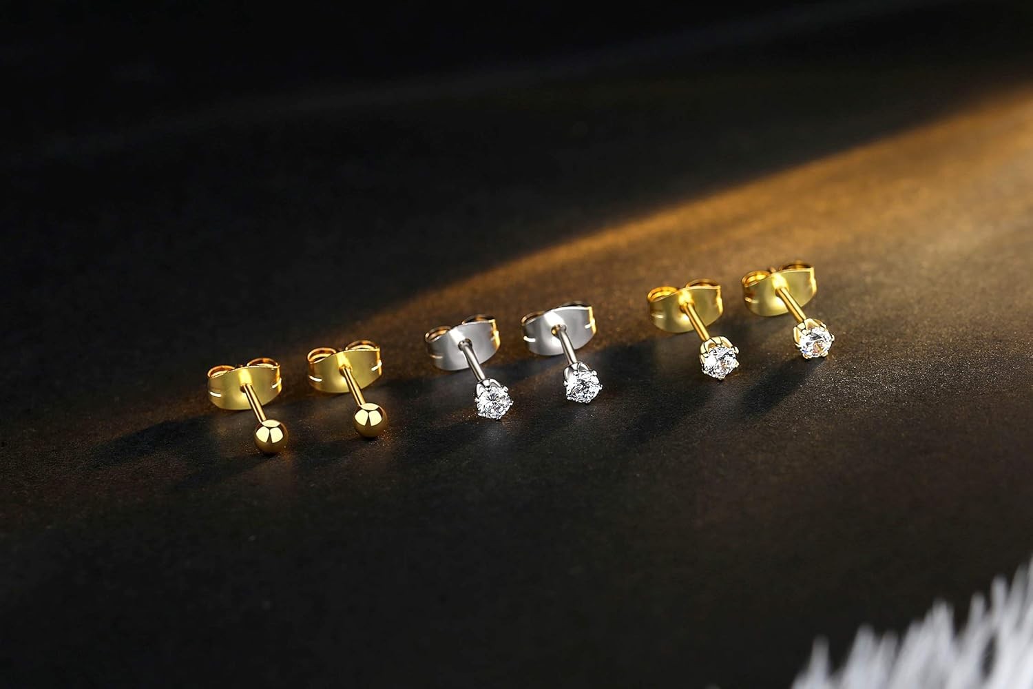 Tiny Womens Surgical Stainless Steel Clear Cubic Zirconia Stud Earrings