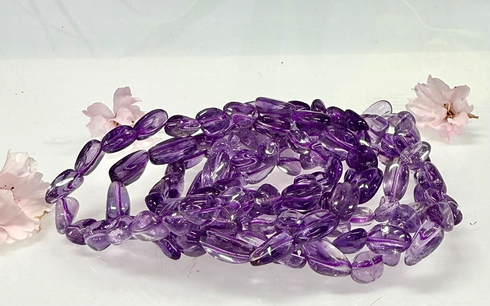 Wholesale 6 Pcs ~7mm Amethyst Natural Crystal Tumble Stretch Bracelet 7.5”