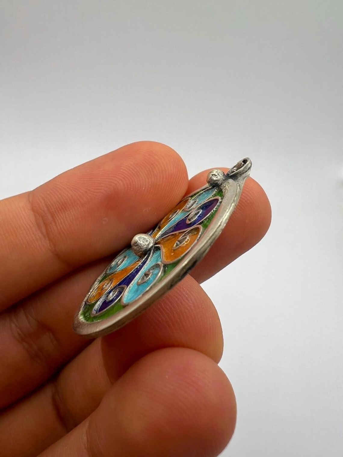 Sterling Silver Kabyle Amulet Pendant Enamel Berber Tribal Ethnic Boho