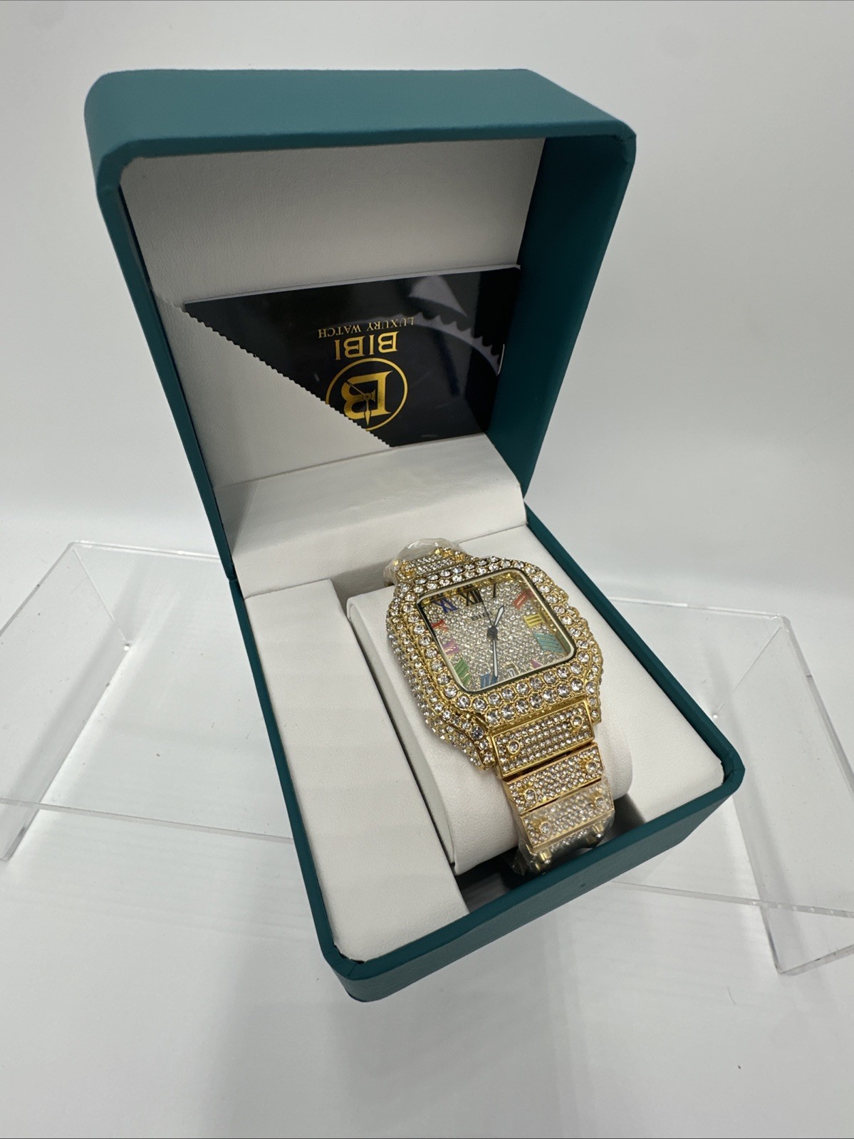 BIBI Men’s Blinged Out Luxury Fashion Watch, Rainbow Roman Numerals , New