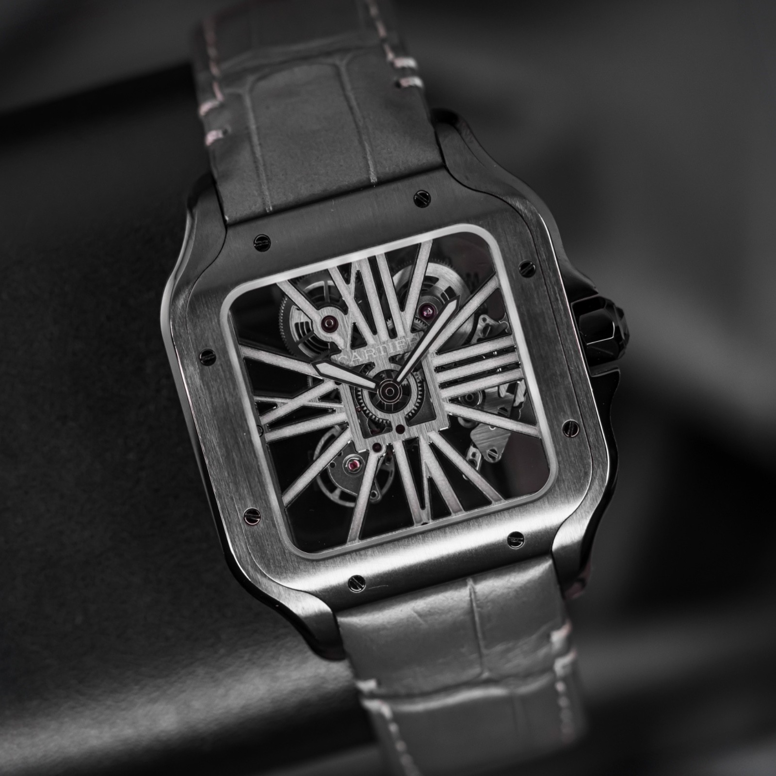Cartier Santos WHSA0009 ADLC Coated Stainless Steel Excellent Condition B&P