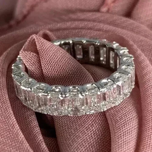 4.60 Ct Emerald Cut Eternity Natural Diamond Wedding Band 950 Platinum Size 6 7