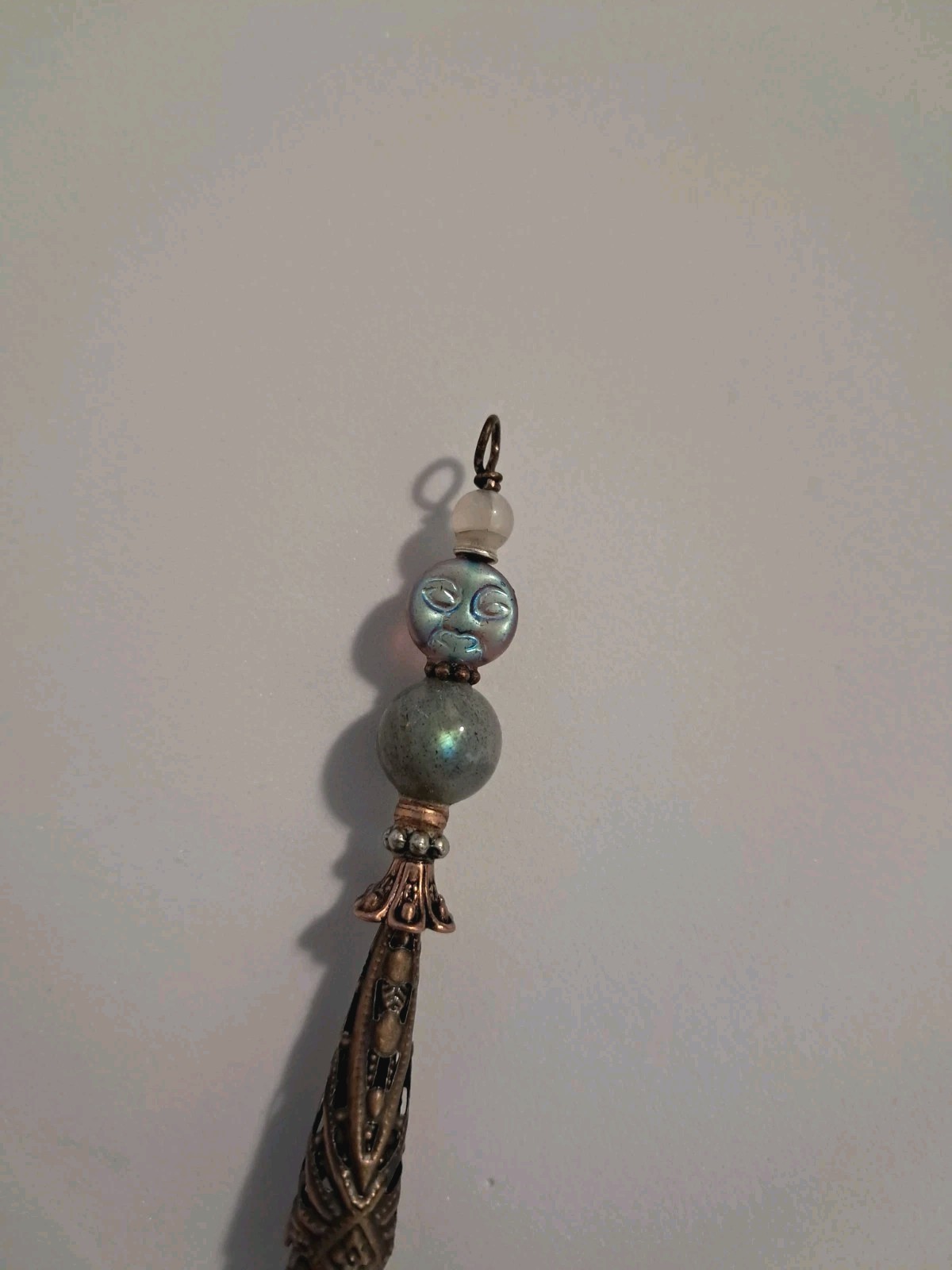 LABRADORITE R MOONSTONE & Glass Purple AB MOON FACE MILKY QUARTZ Crystal PENDANT