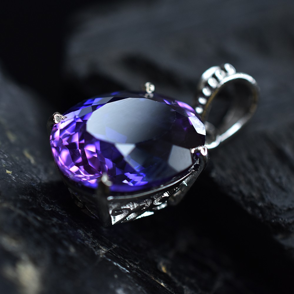 Purple Tanzanite Natural Oval Pendant 925 Sterling Silver 28 Ct Gems CERTIFIED
