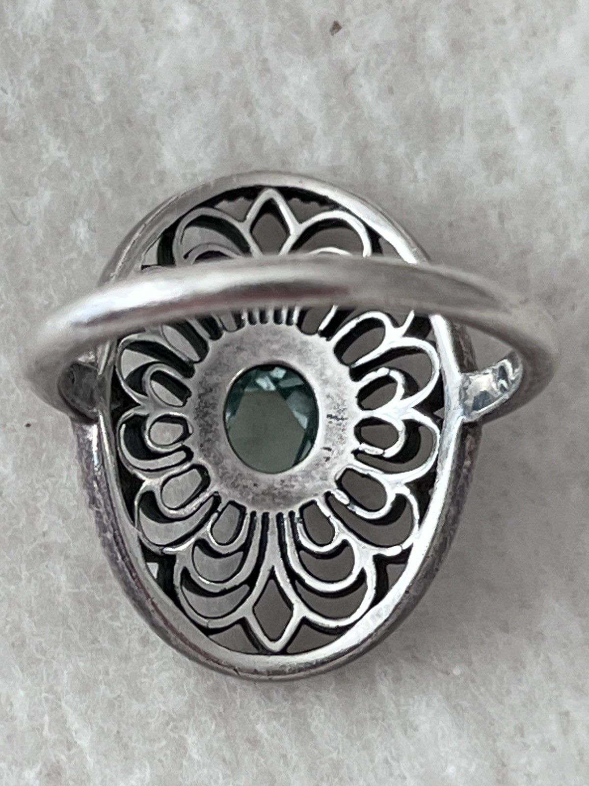 925 Sterling Silver Pandora Allure Green Quartz Filigree Cocktail Ring Size 7.5