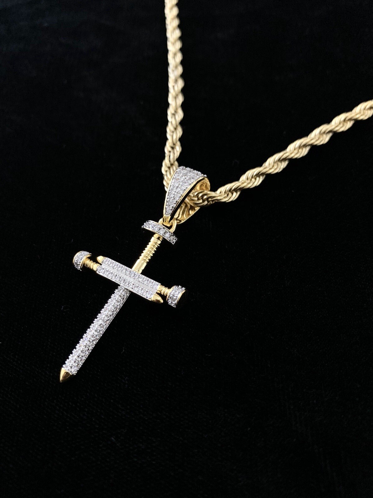 Real 18K Gold Lab Diamonds CROSS Pendant Chain Necklace *LIFETIME WARRANTY*