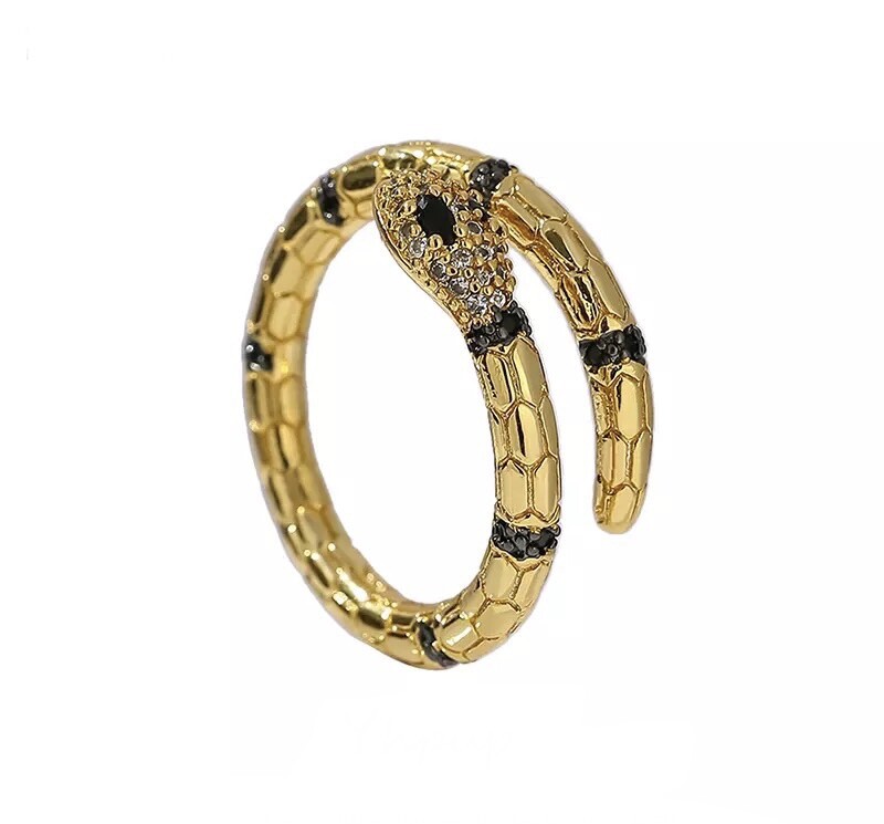 ZARD 14K Gold Plated Open Textured Snake Band Ring with Crystal Accents
