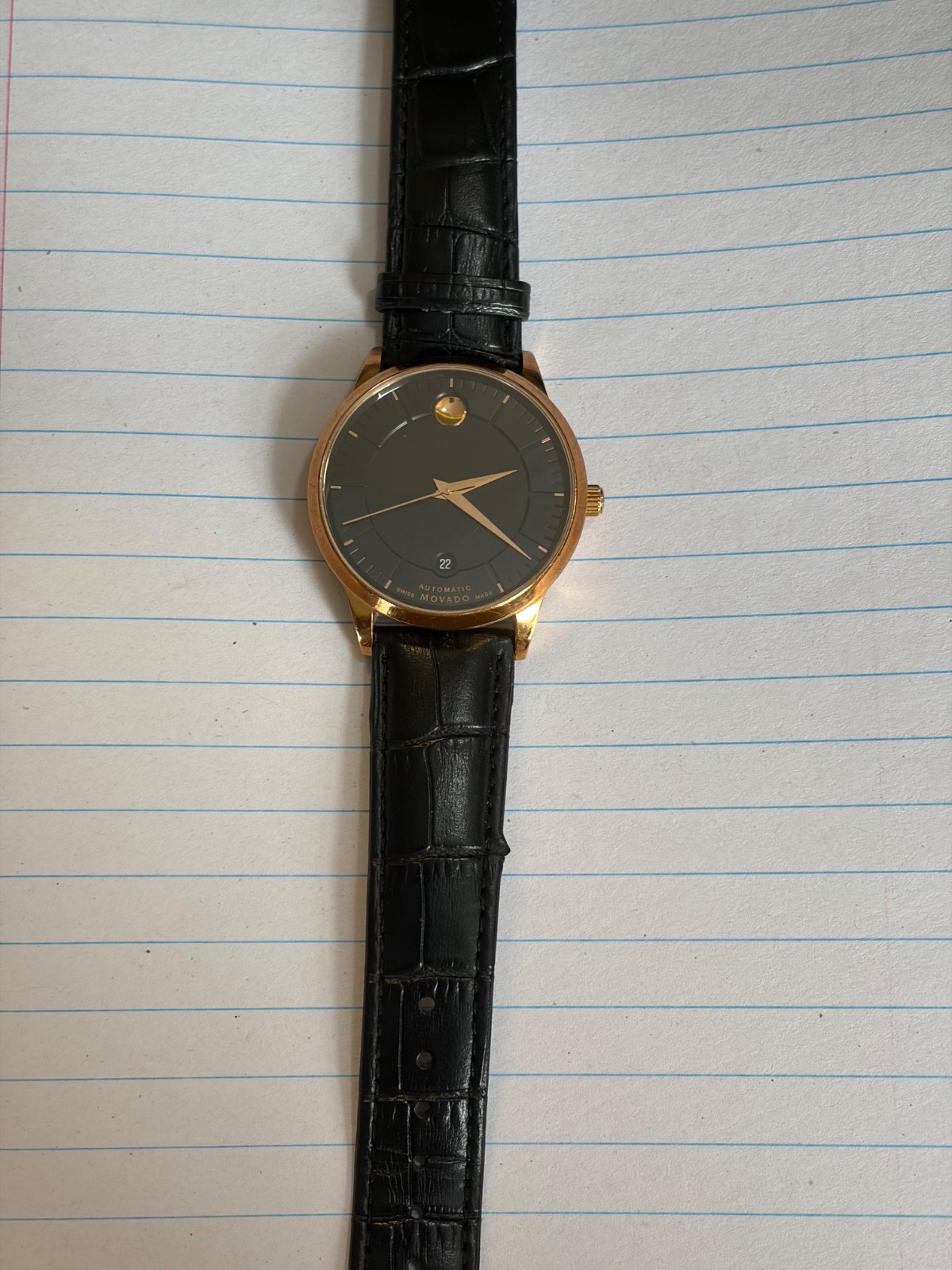 Movado 0607019 1881 39.5 mm Automatic Men’s Watch – BlackRose gold face