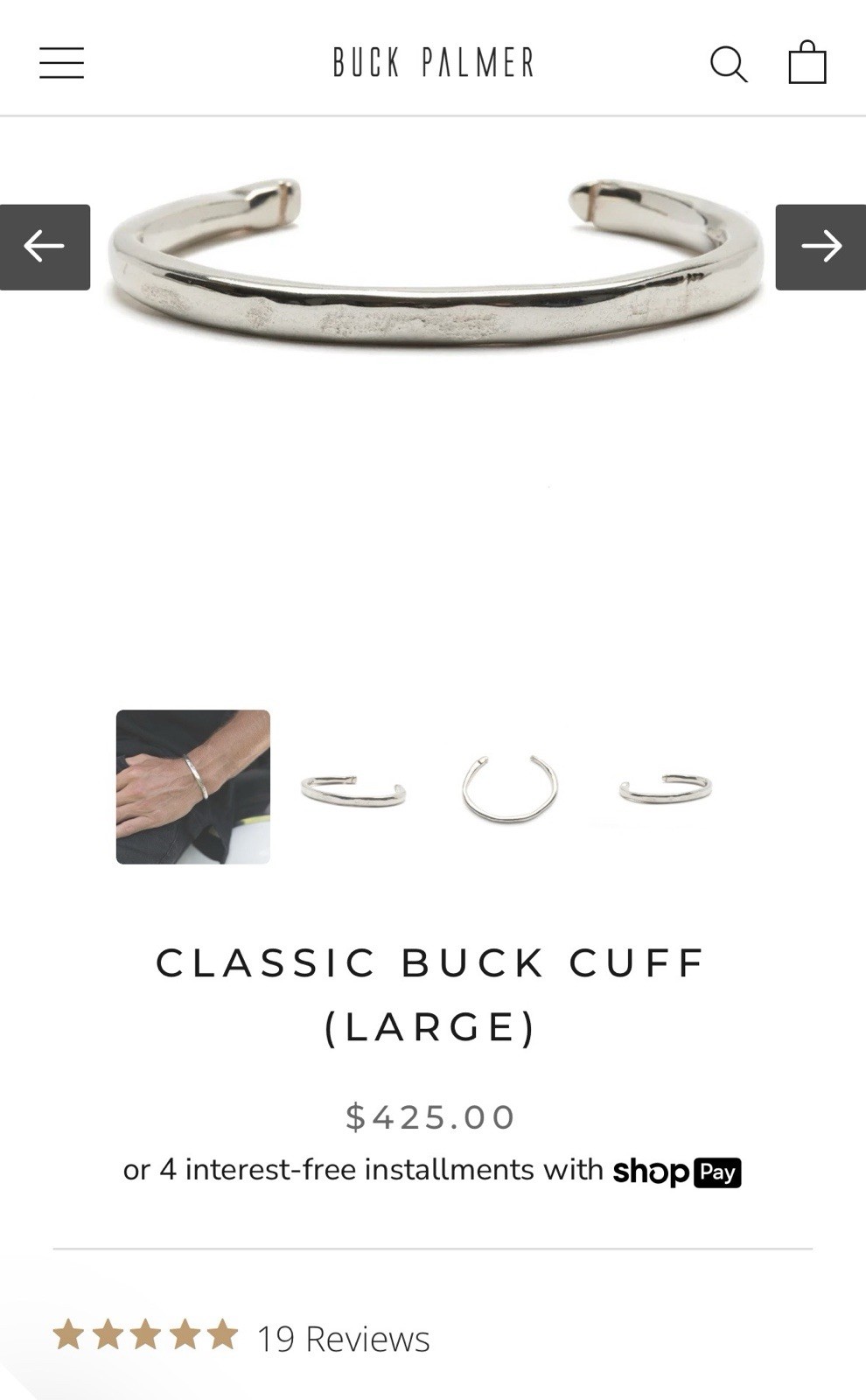 Buck Palmer Men’s Classic Buck Cuff Large Sterling Silver