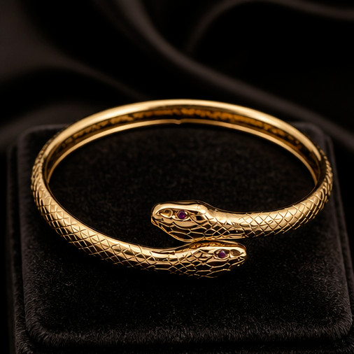 750 Gold Snake Bangle 18ct Expressive 18.7 Grams 4 Small Rubies