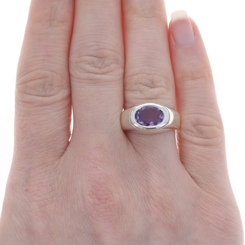 Sterling Silver Amethyst Cocktail Solitaire Ring – 925 Oval East-West