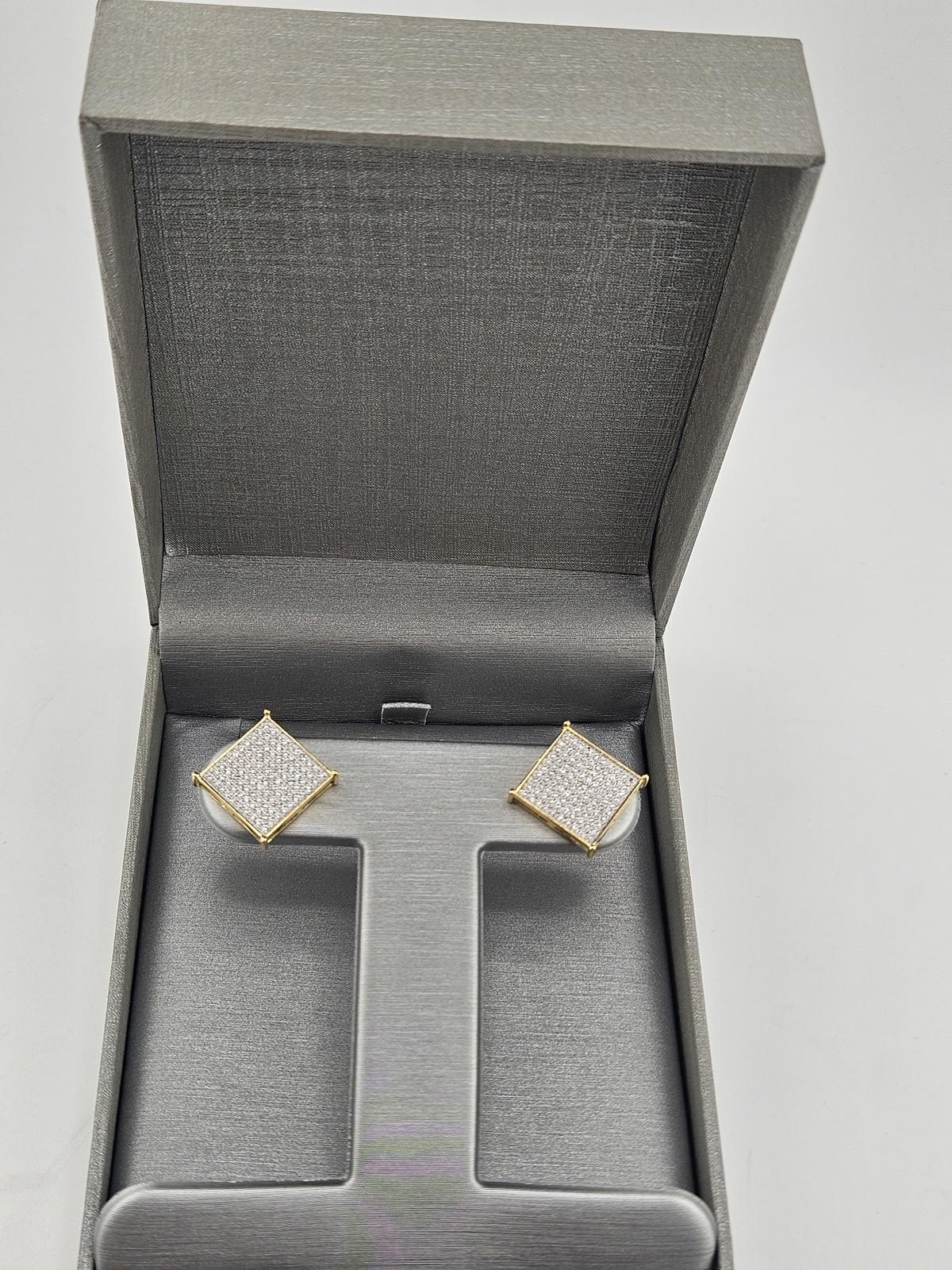 15.2mm Square Gold Vermeil Moissanite Stud Earrings, Screwbacks