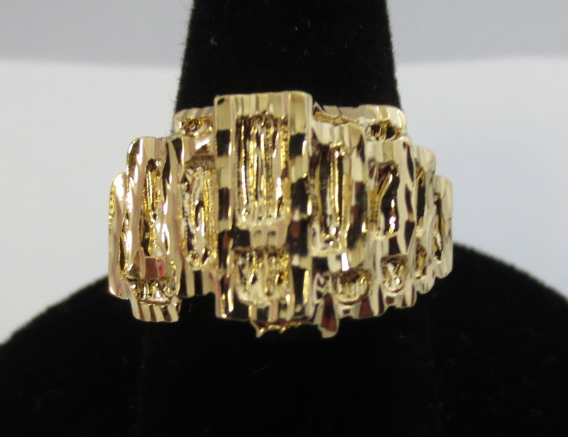 SIZE 8-13 MENS 14KT GOLD PLATED MODERN DESIGNER NUGGET RING STYLE R3
