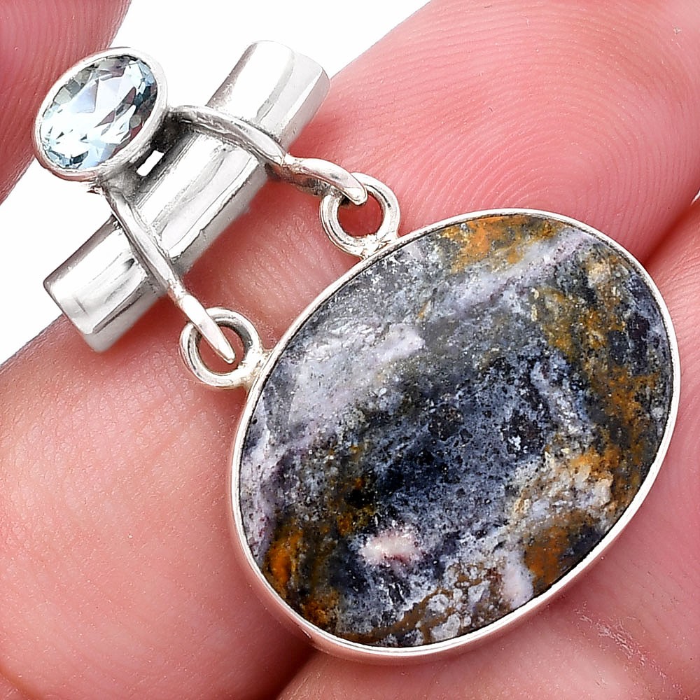 Indian Blanket Jasper and Sky Blue Topaz 925 Silver Pendant Jewelry P-1276