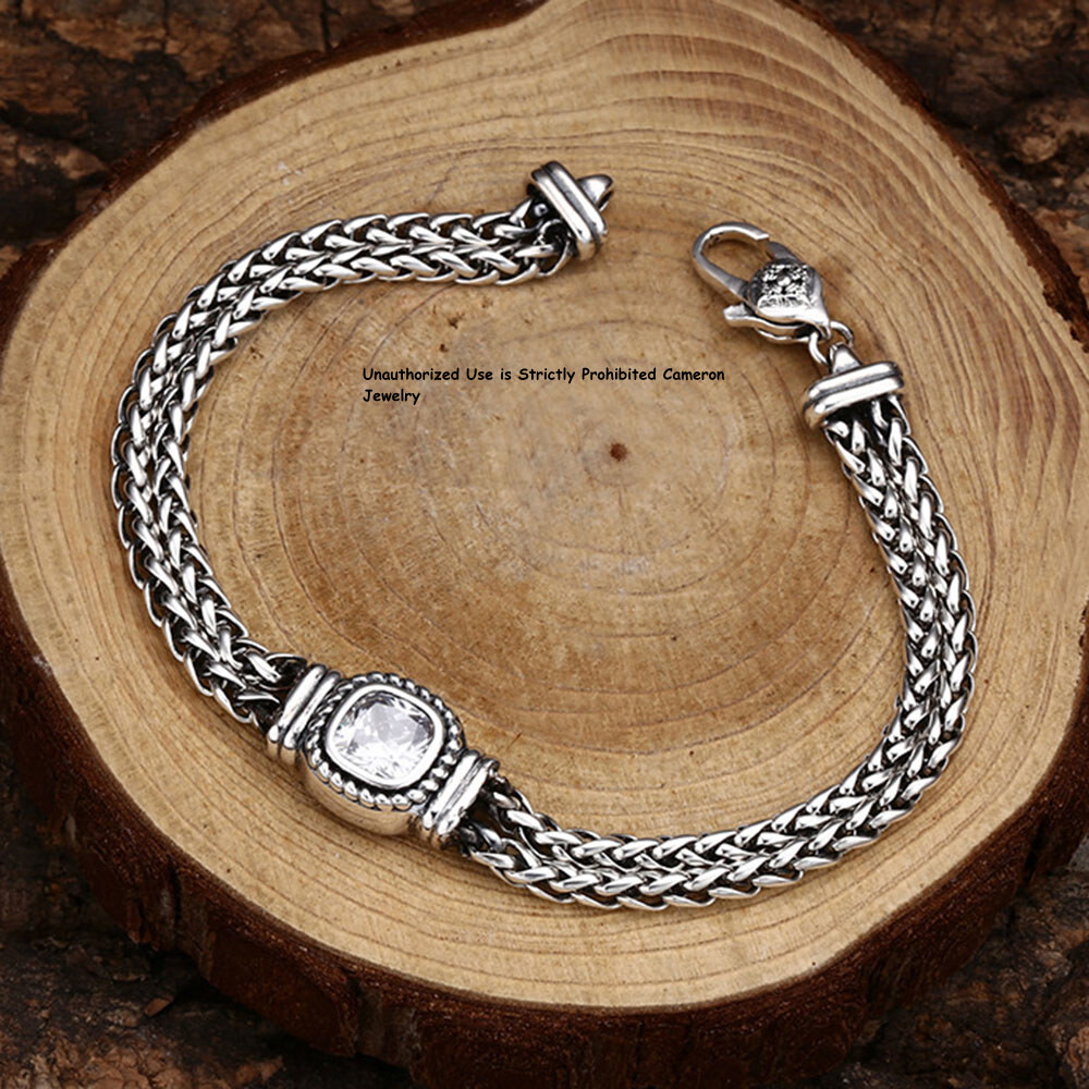 Solid S925 Sterling Silver Chain Square 5mm Wheat Link Bracelet 7.1-7.9inchL