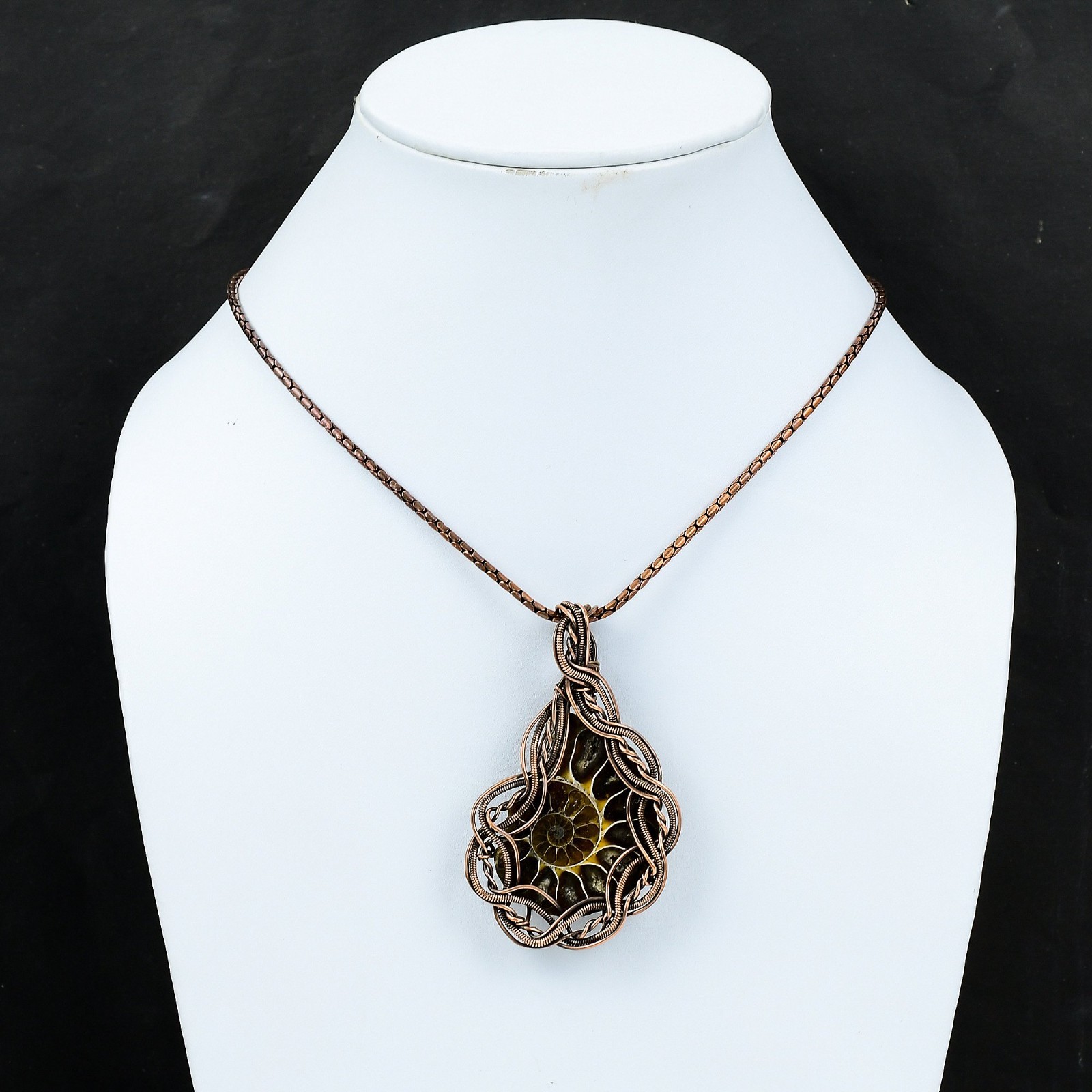 Ammonite Fossil Handmade Gemstones Copper Wire Wrapped Pendant Jewelry
