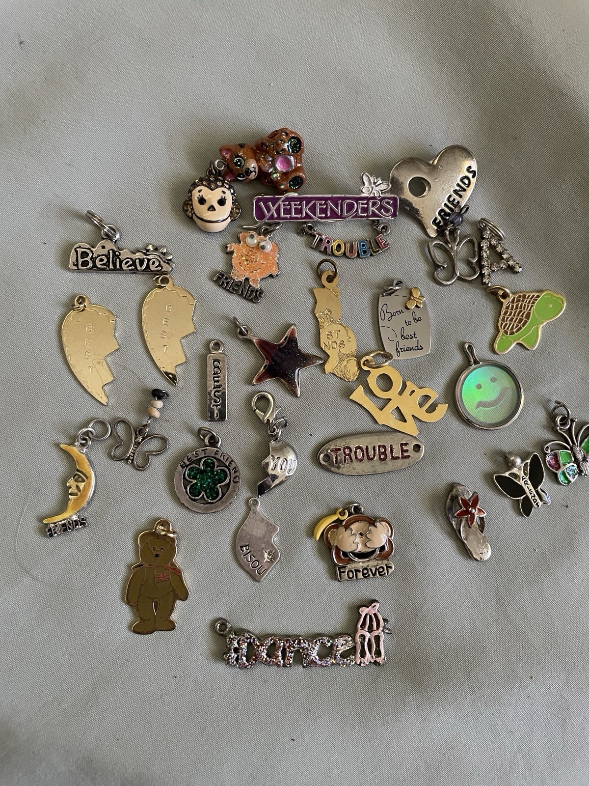 Lot 1990’s Teen Trinkets Charms Best Friends Believe Trouble Bear Heart Etc.