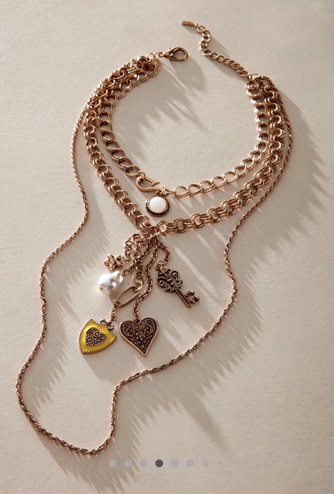 Free People Tate Layer Necklace Adjustable Clasp Closure Dangly Charms Gold NWT