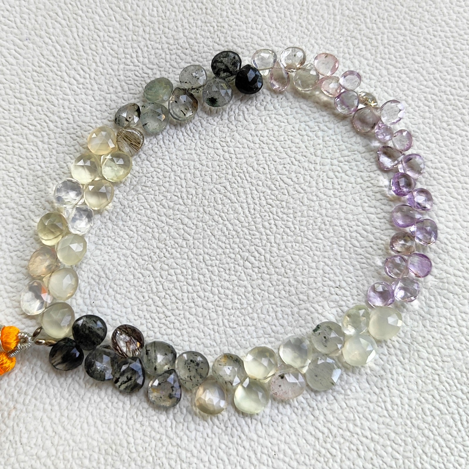 Brazil Super Seven & Rutile Quartz Gems 5-7mm Faceted Briolette Beads 9″ Strand