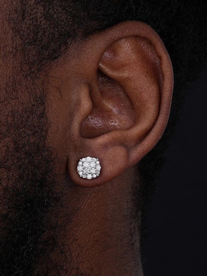 Men’s Engagement Stud Earrings Round Cut Simulated Siamond 925 Starling Silver