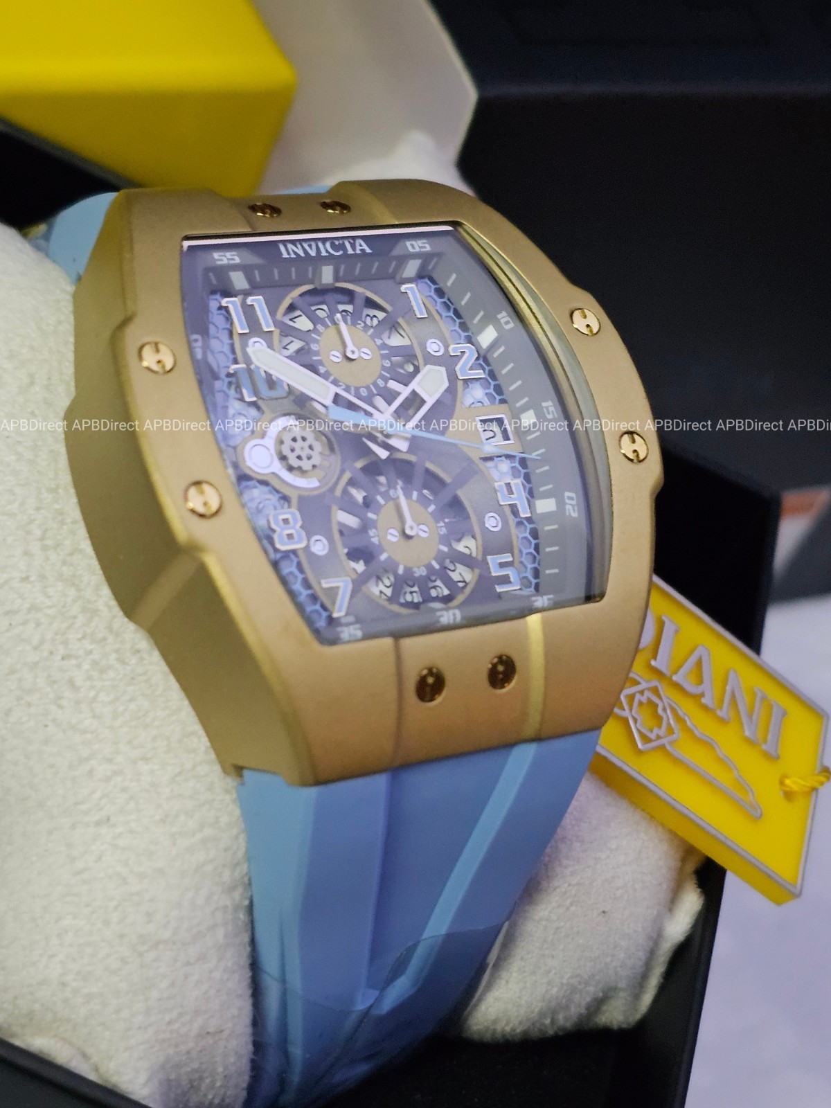 Invicta RACING – Chronograph Gold / Light Blue Flame-Fusion Crystal Mens Watch