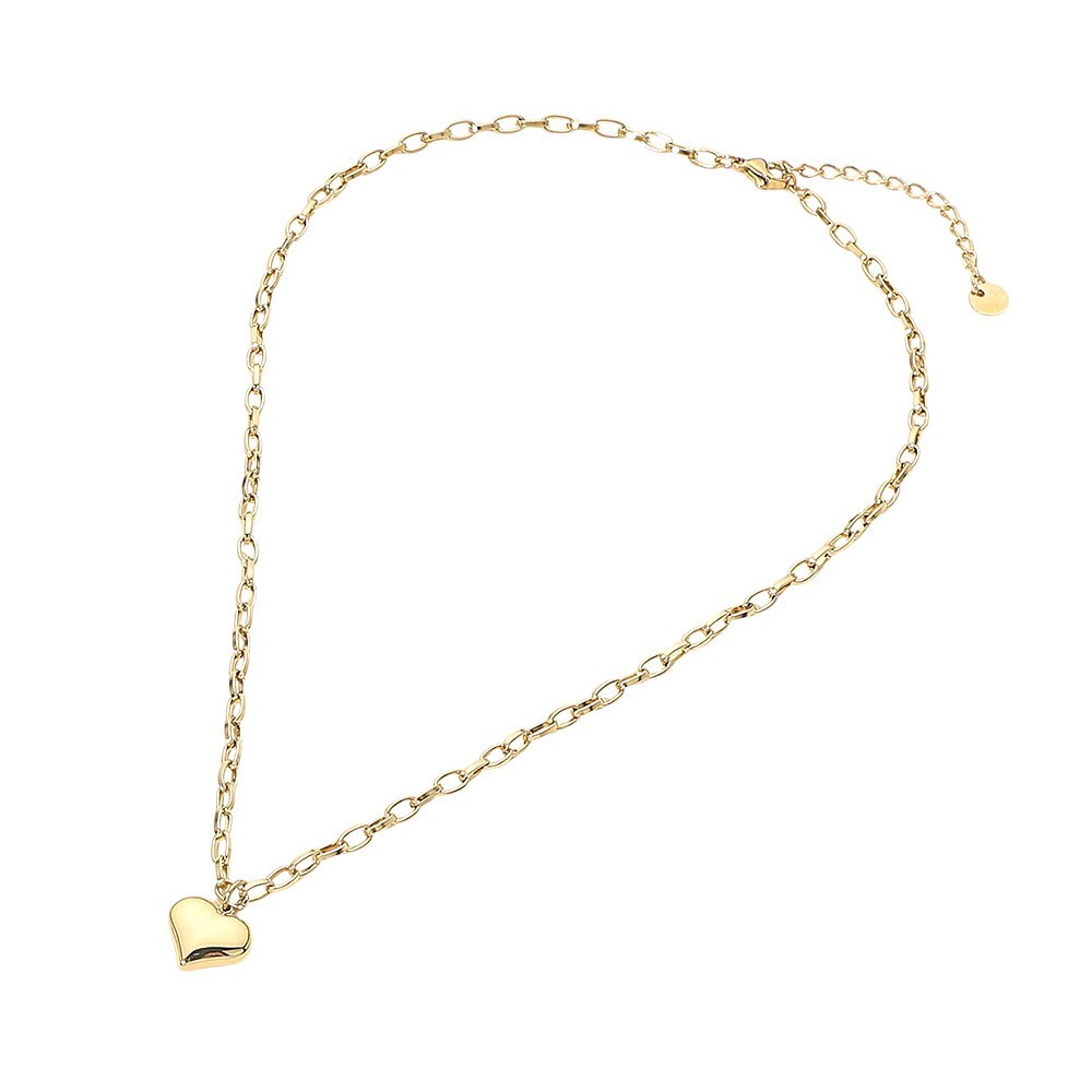 Gold Stainless Steel Heart Pendant Paperclip Chain Necklace Minimalist Adjustabl
