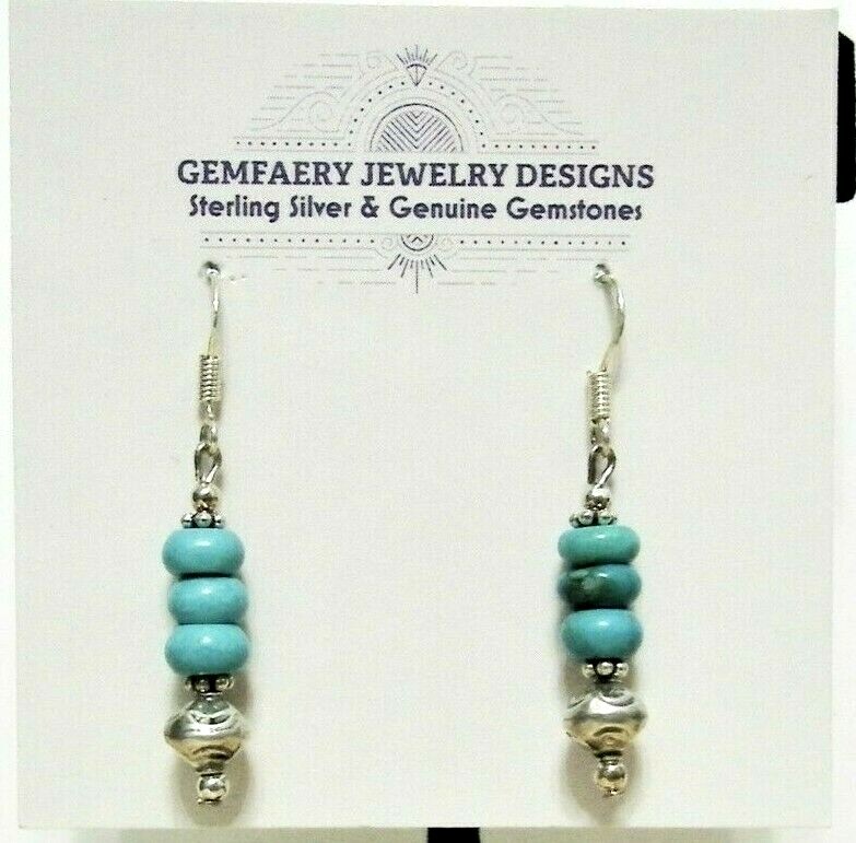 Sterling Silver Natural TURQUOISE Gemstone Dangle Earrings #5527…Handmade USA