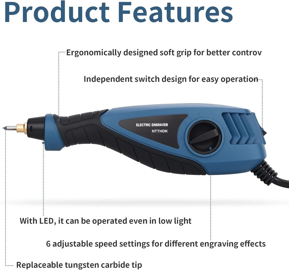 Engraver Pen, 25W 6 Speed Engraving Pen for Metal, Wood, Glass and Plastic, Han