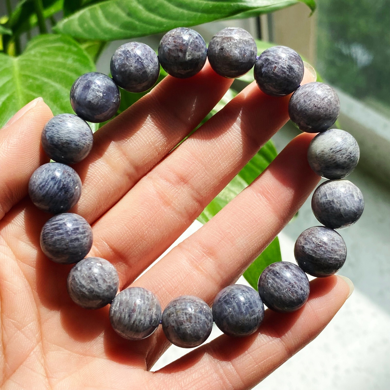 12mm Natural Blue Lolite Cordierite Gemstone Beads Bracelet B43