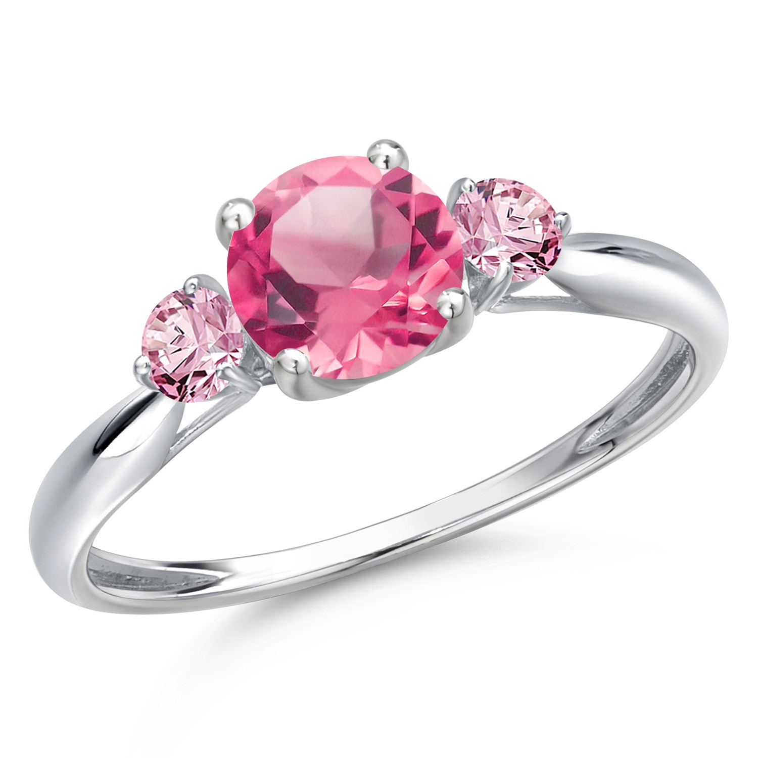 10K White Gold Pink Mystic Topaz and Pink Lab Grown Diamond 3-Stone Ring For