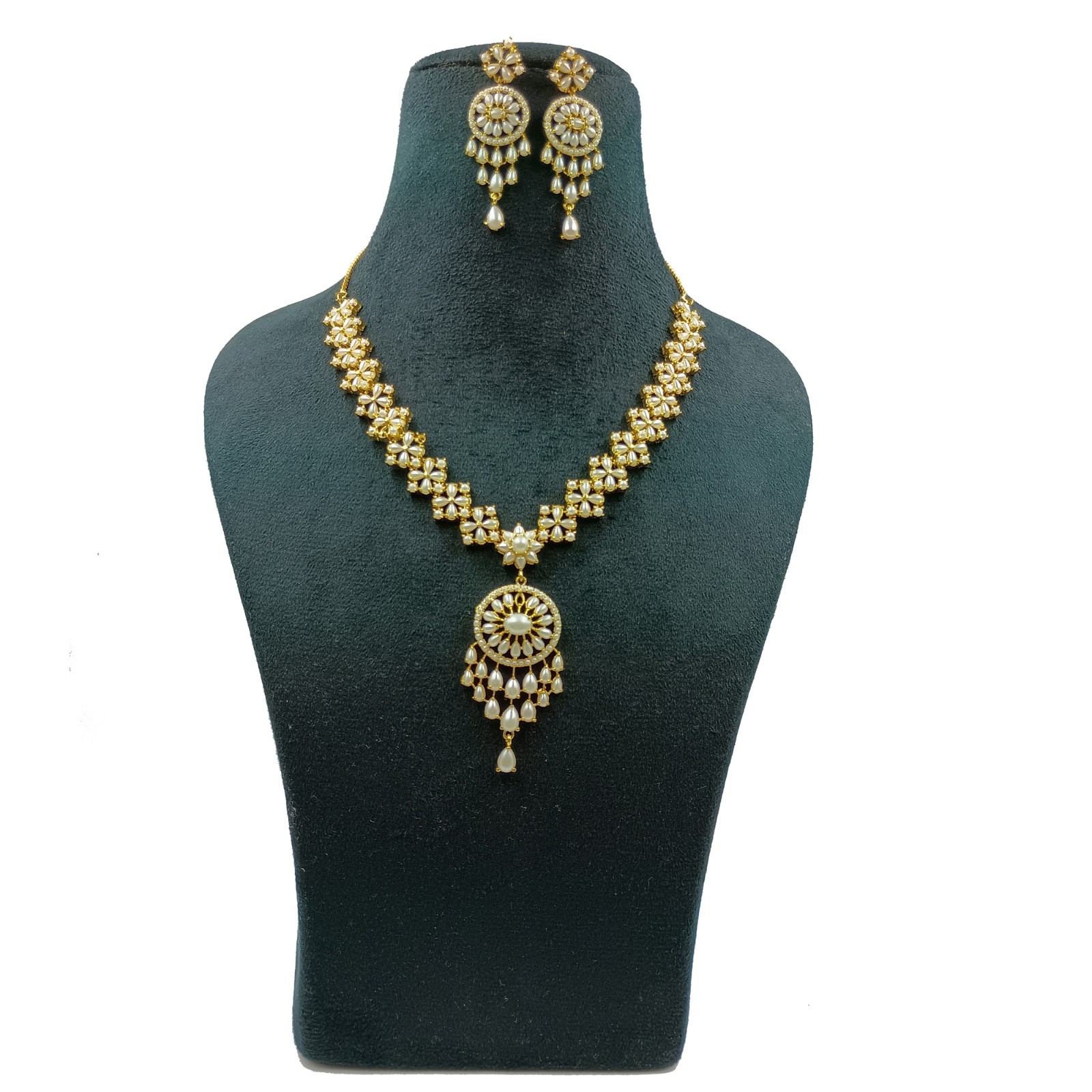 22k Gold Plated Pearl Necklace Set Indian Ethnic Wedding Choker Party Wear Jewel