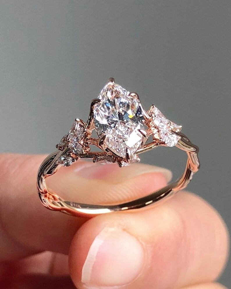 Nature Inspire Engagement Ring 2.0CTW Marquise Cut Real Moissanite Wedding Ring