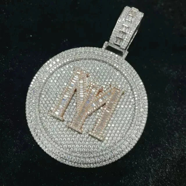 3.5Ct Round Cut Moissanite 14K White Gold Plated Custom Letter Medallion Pendant