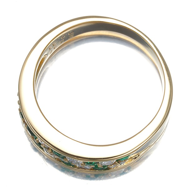 Auth Mikimoto Ring Emerald 0.37ct Diamond 0.36ct US5.75-6 18K 750 Yellow Gold