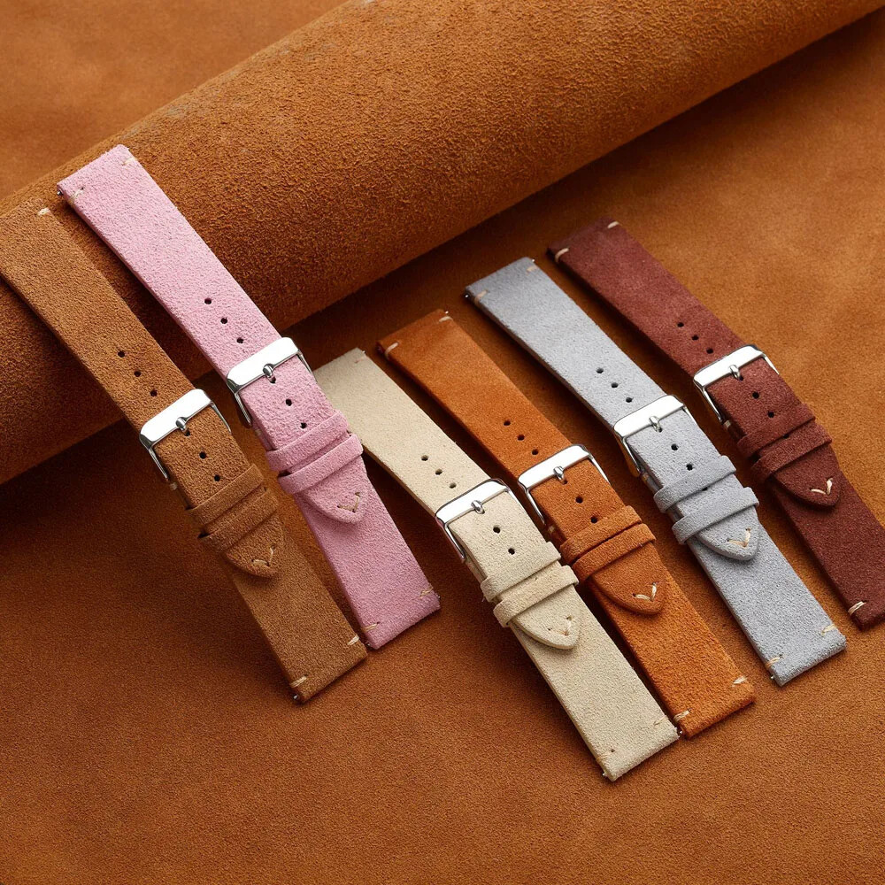 Vintage Matte Velvet Genuine Leather Strap 14 16 18mm 20mm 22mm Watch Band Belt