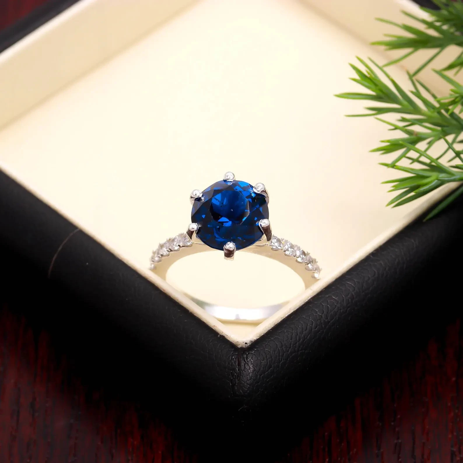 2.38 Ct Round Cut Natural Sapphire Diamond Wedding Ring 14K Solid White Gold 5