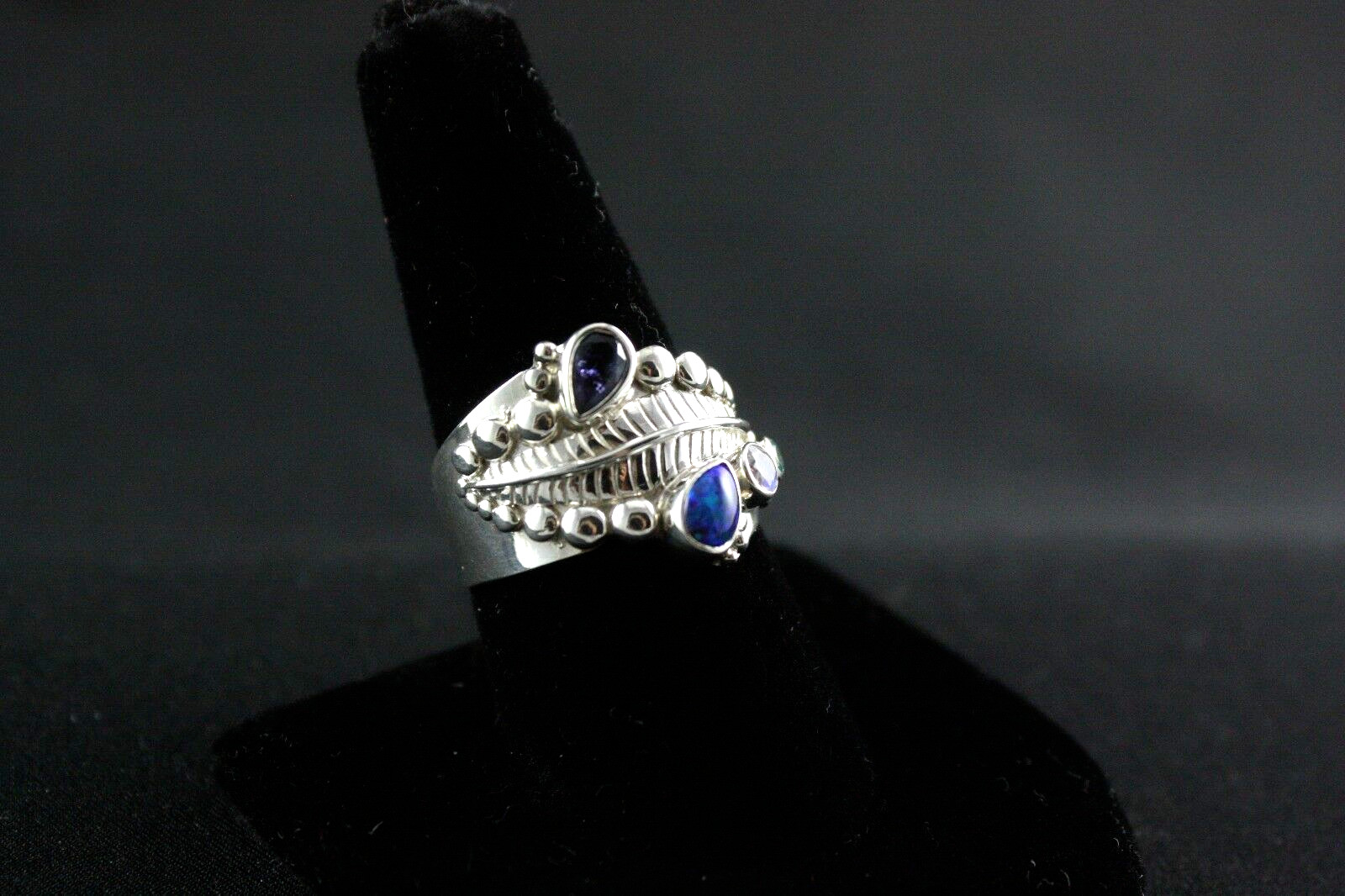 Sajen Opal, Blue Topaz, Iolite, White Topaz .925 Sterling Silver Ring Adjustable