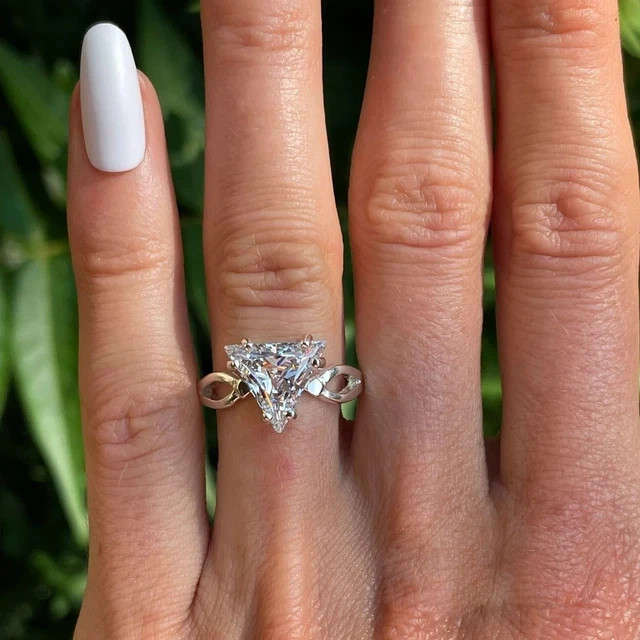 2CT Trilion Cut Lab Created Diamond Solitaire Wedding Ring 14K White Gold Over